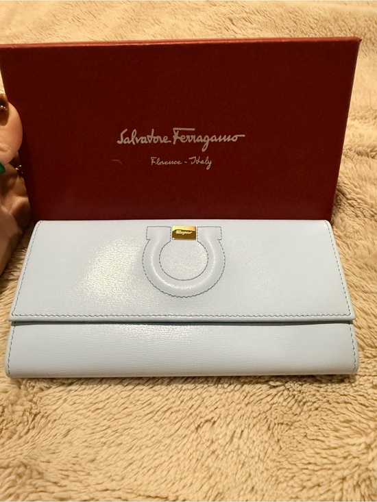 Salvatore Ferragamo Handbags - Salvatore Ferragamo Pale Blue Leather Gancini Continental Wallet